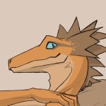 anthro blue_eyes hand_on_shoulder liz_(nsfw) lizard looking_away male nude reptile scalie solo