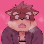 anthro blush canid canine canis domestic_dog duo erection eyebrows fur genitals grey_body grey_fur hi_res lifewonders looking_at_genitalia looking_at_penis male male/male mammal moritaka p1c0_p1c0 penis scar thick_eyebrows tokyo_afterschool_summoners