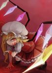  all_fours bad_id bad_pixiv_id blonde_hair blood flandre_scarlet hat highres mitsuki_(goomoku) red_eyes side_ponytail solo touhou wings 