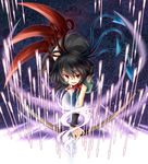  asymmetrical_wings black_hair black_legwear bow_(weapon) dress highres houjuu_nue natsume_(iravati-4u) red_eyes short_hair snake solo thighhighs touhou weapon wings 