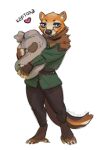 anthro bag blue_eyes bottomwear clothed clothing female food fur heart_symbol holding_bag holding_object lostgoose mammal orange_body orange_fur pants plant potato solo text vegetable