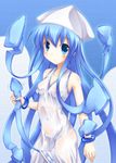  blue_eyes blue_hair dress fujimoto_akio hat ikamusume long_hair see-through shinryaku!_ikamusume solo tentacle_hair 