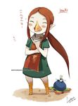  beak blush closed_eyes dated faustsketcher long_hair medli monster_girl plant pointy_ears red_hair rito signature smile solo the_legend_of_zelda the_legend_of_zelda:_the_wind_waker watermark web_address 
