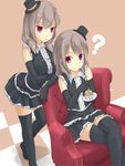  ? brown_hair cake crossed_legs eating elbow_gloves food gloves gothic hat kuro_(be_ok) multiple_girls original red_eyes short_hair siblings sisters sitting thighhighs twintails zettai_ryouiki 