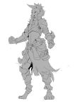 2021 absurd_res anthro barefoot biped canid clothed clothing digitigrade feet fist hi_res male mammal midriff monochrome nat_autumnfall simple_background sketch solo standing three-quarter_view white_background