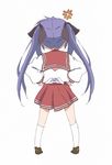  anger_vein angry bad_id bad_pixiv_id from_behind hair_ribbon hands_on_hips hiiragi_kagami keeeesuke kneehighs long_hair lucky_star pleated_skirt purple_hair ribbon ryouou_school_uniform school_uniform serafuku simple_background skirt socks solo twintails white_legwear 