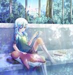  androgynous bad_id bad_pixiv_id bird blue_hair book eyepatch hoshimiya_mirai inazuma_eleven inazuma_eleven_(series) kneehighs male_focus otoko_no_ko penguin sakuma_jirou shorts socks solo 