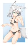  animal_ears barefoot bikini cameltoe flat_chest fox_ears fox_tail front-tie_top green_eyes kneeling mitsuki_(toriaezu) original short_hair side-tie_bikini silver_hair solo string_bikini swimsuit tail 