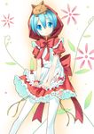  &gt;_&lt; aoba_(kmnm3234) blue_eyes blue_hair bow closed_eyes cosplay dress grimm's_fairy_tales hatsune_miku highres little_red_riding_hood little_red_riding_hood_(grimm) little_red_riding_hood_(grimm)_(cosplay) mikuzukin_(module) project_diva_(series) project_diva_2nd smile solo thighhighs vocaloid 