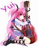  angel_beats! creep guitar highres hug instrument long_hair pink_eyes pink_hair school_uniform serafuku solo tail two_side_up yui_(angel_beats!) 