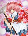  hair_bobbles hair_ornament mizame onozuka_komachi red_eyes red_hair scythe shikishi short_hair solo touhou 