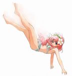  bad_id bad_pixiv_id barefoot bikini blue_eyes falling feet floral_print flower galaxy_angel hair_flower hair_ornament hairband highres legs long_hair milfeulle_sakuraba nyama pink_hair print_sarong sarong solo swimsuit white_sarong 