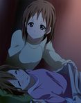  brown_eyes brown_hair hirasawa_ui hirasawa_yui k-on! kisuke_(akutamu) multiple_girls saliva short_hair siblings sisters sleeping sleepwear 