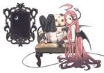  ahoge android bat_wings bikini brown_eyes couch gloves headphones kozaki_yuusuke long_hair microphone red_hair robot_joints sf-a2_miki side-tie_bikini sitting solo star swimsuit tail thighhighs very_long_hair vocaloid wings 