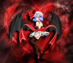  alternate_costume ass bat_wings blue_hair garter_straps heart highres legs looking_at_viewer red_eyes remilia_scarlet short_hair solo thighhighs touhou untsue wings 