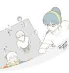  1boy 2girls :o ahoge anya_(spy_x_family) awestruck bandana ben-day_dots bouldering breasts bucket chalk child climbing climbing_wall commentary_request constricted_pupils earrings family family_bonding father_and_daughter green_bandana green_shirt hairpods highres jewelry large_breasts long_hair looking_at_another looking_down looking_up mother_and_daughter multiple_girls open_mouth pants partially_colored ponytail rock_climbing safety_mat screentones shirt shoes short_hair short_twintails slice_of_life sparkle speech_bubble spy_x_family sunbo_zatta surprised sweatdrop t-shirt thought_bubble twilight_(spy_x_family) twintails very_short_hair yor_briar 