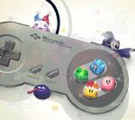  :d :o beam_kirby blue_skin blush_stickers closed_mouth colored_skin commentary_request controller d-pad game_controller gooey_(kirby) green_skin hat ice_kirby jester_cap kirby kirby_(series) looking_at_viewer marx_(kirby) meta_knight no_humans open_mouth orange_hat red_hat revision simple_background smile super_famicom_gamepad suyasuyabi twitter_username two-tone_headwear waving white_background yellow_skin 