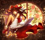  bad_id bad_pixiv_id bow brown_eyes brown_hair ching_(binoching2) detached_sleeves hair_bow hakurei_reimu legs long_hair solo touhou 