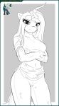  absurd_res annoyed anthro bottomwear changeling clothing crossed_arms female friendship_is_magic hasbro hi_res horn horn_jewelry horn_ring jewelry killerqueen1911 line_art my_little_pony pants queen_chrysalis_(mlp) ring_(jewelry) sleeves solo tall topwear villainess villainous 