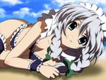  bikini blue_eyes izayoi_sakuya lying silver_hair solo swimsuit touhou yadokari_genpachirou 