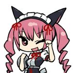  akiha_rumiho animal_ears bow cat_ears chan_co chibi drill_hair long_hair maid_headdress one_eye_closed open_mouth pink_hair solo steins;gate tray twin_drills twintails upper_body 