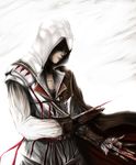  assassin's_creed_(series) assassin's_creed_ii blade blood cape ezio_auditore_da_firenze hidden_blade hood male_focus scar shimo_(depthbomb) solo vambraces weapon 