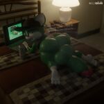 1:1 3d_(artwork) absurd_res anthro balls baseball_cap bed big_balls big_butt big_penis bodily_fluids bottomless bottomless_male butt clothed clothing computer dialogue digital_media_(artwork) electronics eyewear fan_character fangs freckles furniture gaia genitals glasses half-closed_eyes hat headgear headwear hi_res huge_balls huge_penis hyper hyper_balls hyper_genitalia hyper_penis jet_the_hawk laptop looking_at_viewer looking_back looking_back_at_viewer lying lying_on_bed male mammal monster_energy monster_energy_can musk musk_cloud musky_balls musky_penis narrowed_eyes night on_bed on_front onyxsplash penis scratching_butt sega shirt solo sonic_riders sonic_the_hedgehog_(series) sweat sweatdrop sweaty_butt talking_to_viewer tank_top teeth text thick_thighs thinkpad topwear vincent_(onyxsplash) white_monster