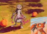 anthro aroused aroused_by_another balls big_balls big_penis blush bodily_fluids breasts canid canine crossgender digital_media_(artwork) disney duo erection feet fingers food fox fruit ftg_crossgender ftg_transformation fti_crossgender fti_transformation fur gender_symbol gender_transformation genital_fluids genitals grey_body grey_fur gynomorph halloween hi_res holding_object holidays humanoid_genitalia humanoid_penis intersex jack-o'-lantern judy_hopps lagomorph leaking_precum leporid male male_symbol mammal nick_wilde nipples nude penis plant precum precum_string pumpkin purple_eyes rabbit red_fox sabrotiger small_breasts standing sweat sweatdrop symbol toes transformation true_fox zootopia