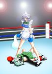  bad_id bad_pixiv_id boxing boxing_gloves braid ghost hairband highres izayoi_sakuya konpaku_youmu konpaku_youmu_(ghost) lens_flare maid maid_headdress multiple_girls rigid short_hair silver_hair touhou trembling twin_braids 