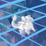 1:1 2d_animation animated cheek_tuft dancing dragon eyes_closed facial_tuft feral fur furred_dragon furred_scalie hi_res horn loop male mythological_creature mythological_scalie mythology outline scalie smile snaggle_teeth solo tail tail_motion tompossum tuft white_body white_fur white_outline wings