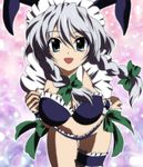  adapted_costume alternate_costume animal_ears blue_eyes bunny_ears highres izayoi_sakuya leg_garter silver_hair smile solo touhou yadokari_genpachirou 