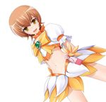  bad_id bad_pixiv_id bangs blush bow brown_hair choker cure_sunshine eto flat_chest flower heart heartcatch_precure! magical_girl midriff myoudouin_itsuki navel orange_(color) orange_choker orange_skirt precure ribbon short_hair skirt smile solo white_background wrist_cuffs yellow_bow yellow_eyes 