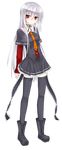  absurdres black_legwear boots choker full_body highres jitome long_hair necktie niboss original red_eyes ribbon ribbon_choker school_uniform silver_hair solo standing thighhighs transparent_background very_long_hair zettai_ryouiki 