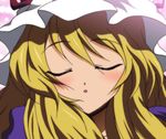  blonde_hair closed_eyes face incoming_kiss solo touhou yadokari_genpachirou yakumo_yukari 