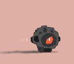  colored_sclera commentary_request flat_color full_body highres motion_lines one-eyed pink_background pokemon pokemon_(creature) pokemon_focus red_sclera redny rolycoly simple_background solo white_eyes 