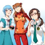  ayanami_rei bad_id bad_pixiv_id bandaid blue_eyes blue_hair blush bodysuit bowl brown_hair drink drinking evangelion:_2.0_you_can_(not)_advance food glasses green_eyes hairband hand_on_hip long_hair makinami_mari_illustrious multicolored multicolored_bodysuit multicolored_clothes multiple_girls necktie neon_genesis_evangelion open_mouth orange_bodysuit plugsuit rebuild_of_evangelion red_bodysuit red_eyes ribbon school_uniform shikinami_asuka_langley short_hair souryuu_asuka_langley test_plugsuit tottsuan twintails 