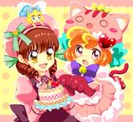  amano_ichigo animal_ears animal_hat anyamal_tantei_kirumin_zoo blonde_hair blue_eyes blush bow brown_eyes brown_hair cake cat cat_ears cat_paws cat_tail crossover crown drill_hair fairy fang food hair_ornament hat heart long_hair mikogami_riko multiple_girls necktie open_mouth orange_hair owarine_miku paws red_eyes ribbon seiyuu_connection tail vanilla_(yumeiro) yumeiro_patissiere yuuki_aoi 