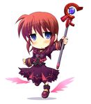  blue_eyes blush boots bow brown_hair chibi fingerless_gloves gloves luciferion lyrical_nanoha mahou_shoujo_lyrical_nanoha mahou_shoujo_lyrical_nanoha_a's mahou_shoujo_lyrical_nanoha_a's_portable:_the_battle_of_aces material-s solo tsukishima_makoto 