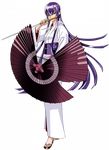  blue_eyes busujima_saeko highschool_of_the_dead japanese_clothes kimono long_hair obi purple_hair sash solo sword vector_trace weapon white_kimono 