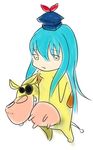  cosplay costume cow_&amp;_chicken cow_(cow_&amp;_chicken) cow_(cow_&amp;_chicken)_(cosplay) crossover full_body kamishirasawa_keine lowres simple_background solo touhou white_background 