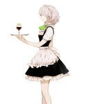  closed_eyes cup drinking_glass egawa_satsuki grey_hair hands izayoi_sakuya maid profile short_hair sketch smile solo standing touhou tray wine_glass 