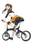  ass bicycle bike_shorts brown_eyes brown_hair ground_vehicle katou_akatsuki knee_pads legs long_hair looking_back open_mouth original shoes skirt smile solo spandex twintails 