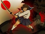  blood glasses nippori_honsha plump school_uniform serafuku solo sword wallpaper weapon 