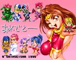  blonde_hair blue_hair brown_hail brown_hair chibi choujin_gakuen_gowcaizer game gowcaizer isato karin_son masami_obari oobari_masami pixel pixel_art ponytail purple_hair red_hair technos voltage_fighter_gowcaizer 