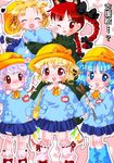  :t alternate_costume animal_ears bag bat_wings blonde_hair blue_eyes blue_hair boots braid carrying cat_ears cattail closed_eyes flandre_scarlet hat kaenbyou_rin kawashiro_nitori kindergarten moriya_suwako multiple_girls one_eye_closed plant pout red_eyes remilia_scarlet ribbon rubber_boots school_bag school_hat school_uniform tears touhou twin_braids two_side_up wings younger zatsuni 