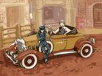  1girl androgynous blazer blue_hair cabbie_hat car detective grey_hair ground_vehicle hat holding holding_pipe jacket left-hand_drive mizuno_(hal0527) motor_vehicle narukami_yuu persona persona_4 pipe reverse_trap shirogane_naoto vest 