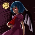  ascot bad_id bad_pixiv_id blue_hair dress from_side highres ppr purple_dress red_eyes red_neckwear remilia_scarlet short_sleeves solo touhou wings 