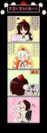  4koma ? absurdres animal_ears bad_id bad_pixiv_id bird black_hair black_wings camera comic crow detached_sleeves hakurei_reimu hat highres hug inubashiri_momiji multiple_girls red_eyes shameimaru_aya short_hair silver_hair tail tokin_hat touhou translated umumu_(pilcre) wings wolf_ears wolf_tail 