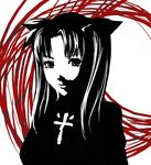  eu03 face fate/stay_night fate_(series) high_contrast monochrome red solo spot_color toosaka_rin 