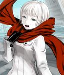  aqua_eyes coat gloves original pale_skin red_scarf scarf short_hair solo white_hair yuuma_(yuusaikaden) 